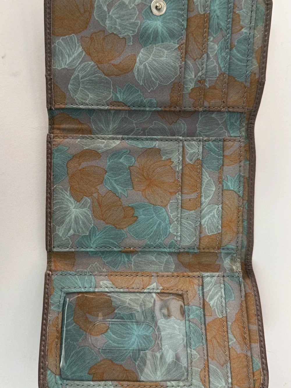 Hobo Jill Trifold Wallet Grey/ Brown Leather Trifold Wallet - Women.